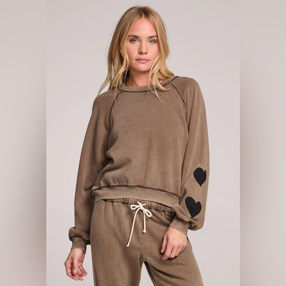 Saltwater Luxe Lounge Set Brown Heart Kevvy Sweatshirt and Elara Pants S / M - Picture 2 of 13